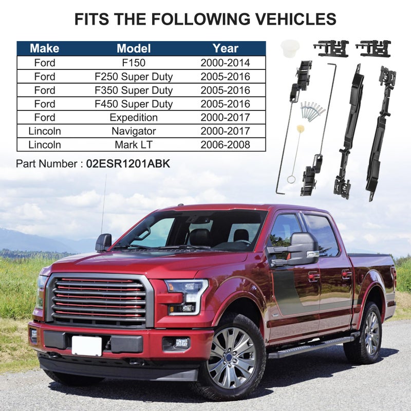 CARMOCAR Sunroof Track Assembly Repair Kit Replacement for Ford F150 F250 F350 F450 2000-2016,Ford Expedition 2000-2017,Lincoln Navigator 2000-2017,Lincoln Mark LT 2006-2008 02ESR1201ABK - Image 2